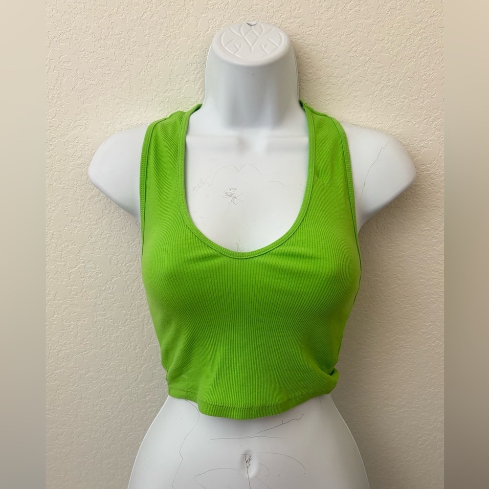 ZARA Sleeveless Crop Top Women’s S Green Ribbed Pullover Blouse​​